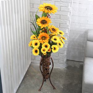 해바라기 작품 조화 화분 철제 삼발이 브론즈 중