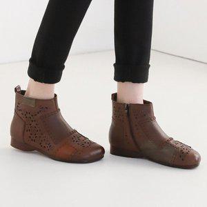 [니나스파리]소가죽 누빔장식 플라워 펀칭 앵클