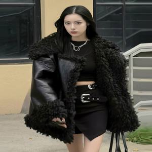 셀_여성 긴 모피 코트 양털 인조 스트리트 블랙 퍼 일체 밍크 여 겨울 중기장 쉐입 젊은 패션 스웨이드