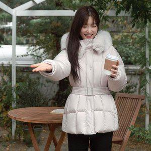 [온앤온](강남점)[정채연 착용] 후드 퍼 벨티드 슬림 구스 패딩 NEP3WMA03