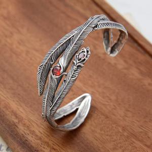 순은 실버 S925 팔찌 뱅글 bangle 볼 할로우 오픈 깃털 가넷 원석 유화
