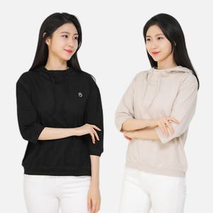 편안한 여성 얇은 코튼 후드티 티셔츠 무지 기본 7부 여름