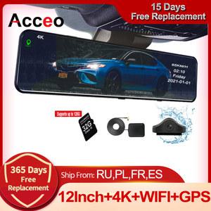 룸미러 블랙박스 Acceo A45P 4K 자동차 DVR 12 인치 터치 IPS 소니 415 파크 백미러 지원 후면보기 카메라 Dashcam 비디오 레코더