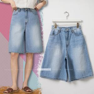 버뮤다 데님 팬츠 여성 청 반바지 (국내산) 9561 여자 봄 여름 밴딩 5부 배기 와일드