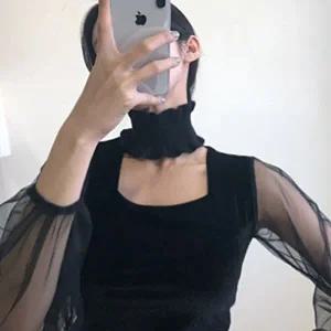 페이크목폴라 여자목도리 블랙 넥워머 클럽코디-WFHCOOI