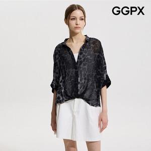 [GGPX] GP6SH017F 나시 세트 레오파드 시스루 벌룬 블라우스