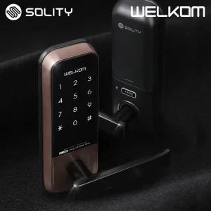 [무료설치] 솔리티 웰콤 WL-105N 목문용 무타공 도어록 번호키전용 백세트조절가능 무음모드 비상전원 방문손잡이 사무실 병원 나무문 판넬문 샷시문 패션문 현관문 디지털도어락