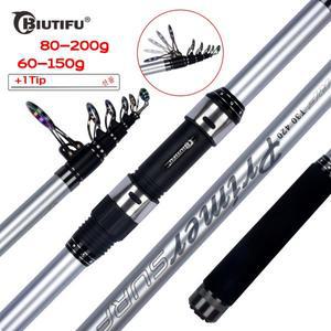 BIUTIFU 텔레스코픽 서핑 낚싯대 3.9 30T 탄소 여행 스피닝 파워 60-200g 쓰로우 서프캐스팅 쇼어 폴