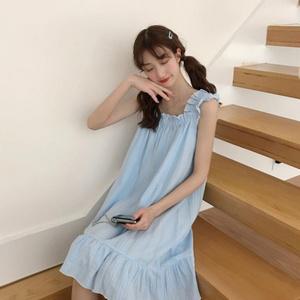 여성 순면 나시 원피스 홈웨어 프릴 잠옷 여름 슬립
