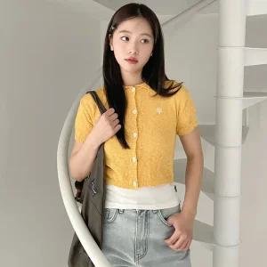 슬럽 카라 니트 반팔가디건