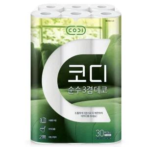 코디 순수 3겹데코 30m 30롤 1팩,두루마리 롤휴지 화장지