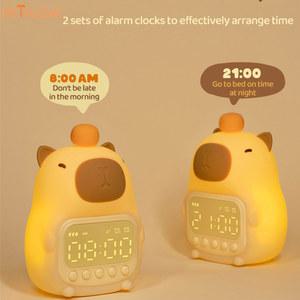 Capybara 야간 조명 어린이 알람 시계 램프 귀여운 모양 충전 타이밍 스누즈 데스크탑 장식 선물