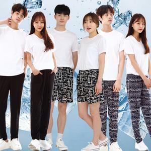 3+1 아이스 쿨바지 빅사이즈 잠옷 남성 여성 7부 9부 몸빼 배기 여름바지 밴딩