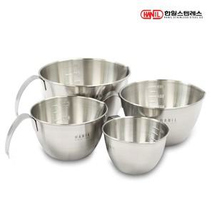 스텐304 계량믹싱볼 손잡이 계량컵 4set(250ml+500ml+750ml+1200ml)