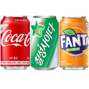 코카콜라 칠성사이다 환타 오렌지 355ml 각 8캔 총 24캔 세트 뚱캔