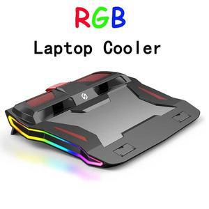 받침대 쿨러 게임용 노트북 강력한 터보 차저 팬 2 개 RGB 라이트 냉각 패드 1-17 인치용 조절 가능한