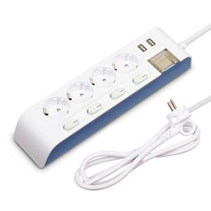 현대일렉트릭 멀티탭 선이 굵어 안전한 하이탭 멀티코드 콘센트 USB 2구 개별 전원 스위치 4구 3M 16A