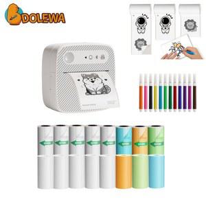 포토 프린터 DOLEWA D2 스트라이프 휴대용 공부 노트용 16 용지 블루투스 미니 DIY 라벨 사진 인쇄