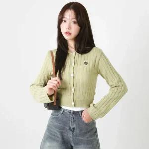 라인 스티치 로고 가디건