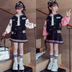 [삐삐네옷가게] 여아 초등학생 베이스볼86 봄가을 자켓 플리츠 스커트 상하 세트