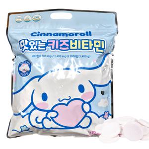 산리오 시나모롤 맛있는 키즈 비타민 어린이 캐릭터 캔디 대용량 간식 복숭아맛 1000정 1개 (유통기한 26년2월까지)
