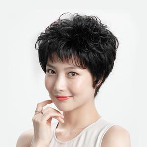 숏펌 웨이브 정수리가발(블랙) 똑딱이 인모 탈모커버 부분 숏컷 스타일 엄마머리 중년여자 여성 컷트 패션