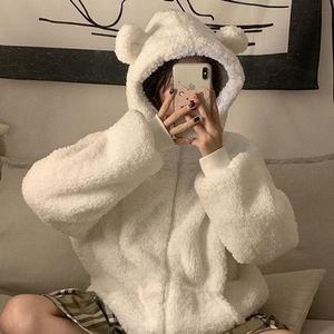3컬러 여성 데일리 곰돌이 후드 후리스 집업