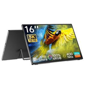 인텔 3K 포터블 모니터 16인치, 3072x1920 및 16:10 AG 안티 글레어 패널, sRGB 100% 및 400니트 노트북용 포터블 모니터, VESA 지원 소형 모니터 U16ZA