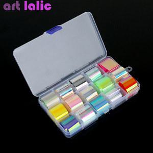 별이 빛나는 하늘 네일 포일, 네일 아트 전사 스티커, 다채로운, 반짝이, 무지개 효과, DIY 팁 상자, 15장