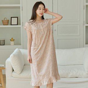 찌니야 여성잠옷 카델플라워 60수 순면 반팔원피스잠옷
