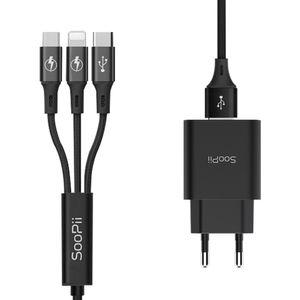 [이지커머스]Soopii 18W 3A 3in1동시 고속 멀티충전 GS-552S07QC 케이블 3in1케이블 충전케이블 고속충전케