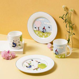 한국도자기 곽명주 자전거 머그플레이트 세트 4p