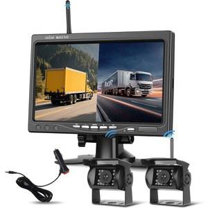 2개의 카메라와 7인치 HD 모니터가 장착된 디지털 무선 백업 카메라 시스템 키트, 사각지대 경고 방수 야간 투시, 트럭/RV/트레일러/버스/자동차용 드라이오토 듀얼 리버스 모니터