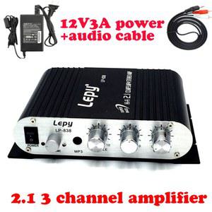 앰프 Lepy LP 838 전원 어댑터 및 AV 케이블 2 1 3 채널 미니 스테레오 HIFI CD MP3 PC 자동차 서브우퍼