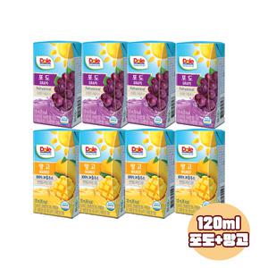 Dole 돌주스 프리미엄 100% 과즙주스 120ml 포도맛8+망고맛8/총16팩/무료배송