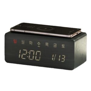 휴대폰 이어폰 무선충전기 데이트 LED 탁상시계 우드 디지털달력