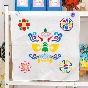 전통 손수건 꾸미기 키트 민화 공판화 그림 그리기 재료 스텐실 기법 미술 세트 어르신 시니어 실버 요양원