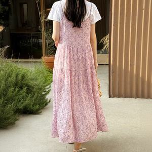 [데일리앤] 뮤엔 여름 휴양지원피스 플라워 뷔스티에 셔링 레이어드 끈 나시 롱원피스 바캉스륙