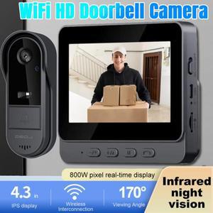 2.4G WiFi 무선 비주얼 초인종 HD 4.3 인치 IPS 스크린 IR 야간 투시경 도어 아이 카메라 비디오 인터콤 초
