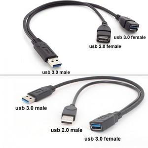 USB 3.0 2.0 수-듀얼 수-암 잭 스플리터 분배 2 포트 허브 데이터 케이블 어댑터 코드 노트북 컴퓨터호환