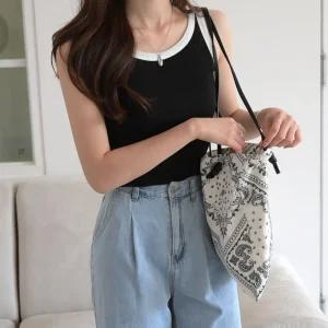 [데일리앤] 이너 배색 골지 나시 비스코스 스판 민소매 티셔츠 티너스