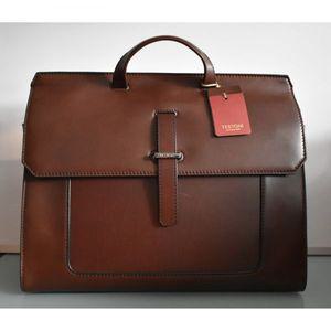 [A. Testoni] Amemdeo Testoni Luxury Walnut Brown Matt Leather Briefcase Made in Italy ￡1375