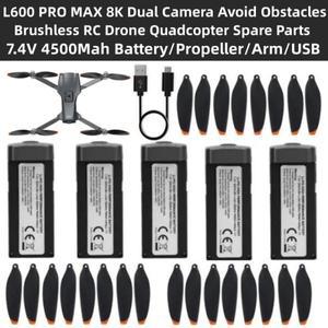 장애물 회피 브러시리스 RC 드론 쿼드콥터 예비 부품 L600 PRO MAX 8K 듀얼 카메라 74V 4500Mah 배터리 프