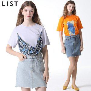 [리스트]LIST)] 컷팅 데님 미니 스커트