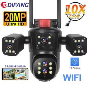 무선 야외 와이파이 네트워크 카메라, PTZ 자동 추적 방수 보안 캠, CCTV, 10K, 10X 줌, 4 화면, 5 렌즈, 2