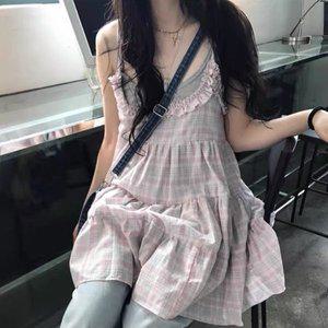 [입꼬]캔디 체크 뷔스티에 캉캉 프릴 나시 원피스2color