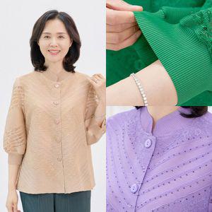 마미소 플리츠 라셀 블라우스 여름 펀칭 7부 비즈 엄마 할머니 빅사이즈 40 60 마담 중년 여성 옷