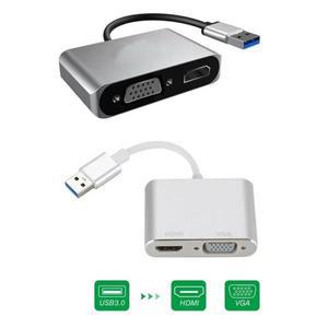 2in 1 USB 3.0-HDMI 호환 VGA 어댑터 4K HD 멀티 디스플레이 1080P 동기화 변환기 Windows7/8/10용 오디오