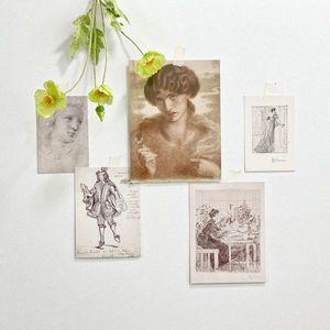 [제이큐]엽서 엽서모음 여성 드로잉 세트/빈티지페이퍼 촬영소품 5P X ( 4매입 )