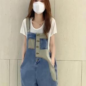 유럽 데님 멜빵바지 여성 와이드 레귤러 점프수트